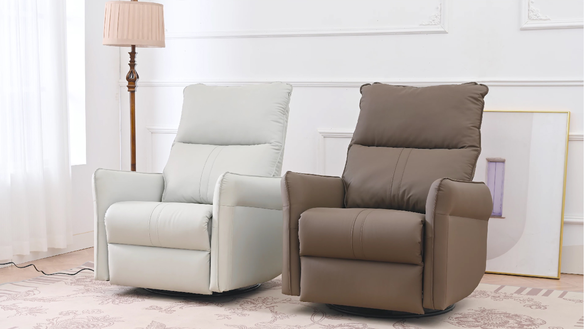 Sillón reclinable gris de piel sintética miniatura 7