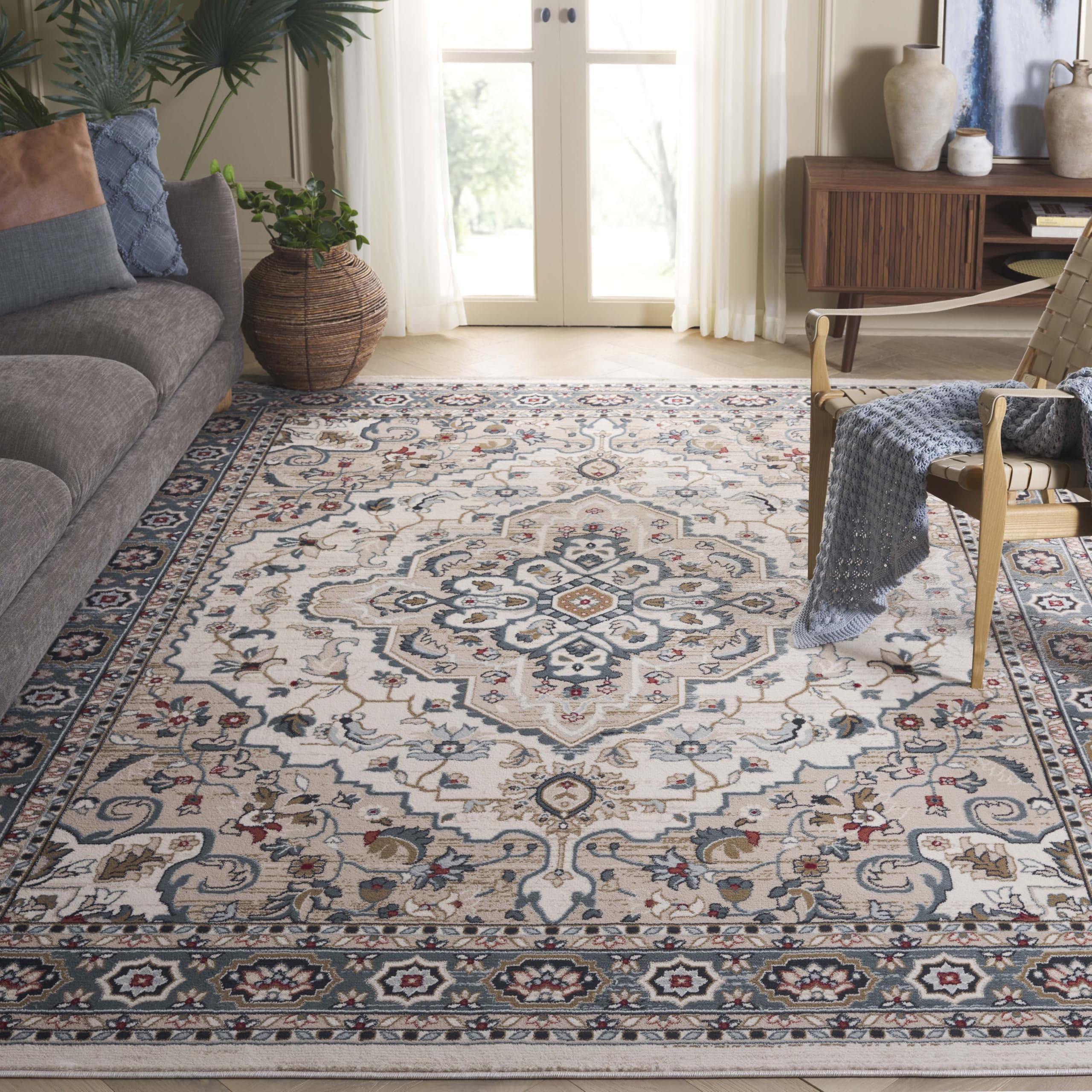 SAFAVIEH Lyndhurst Collection Area Rug - 9' x 12', Cream & Beige, Traditional Oriental Design, Non-Shedding & Easy Care, Ideal for High Traffic Areas