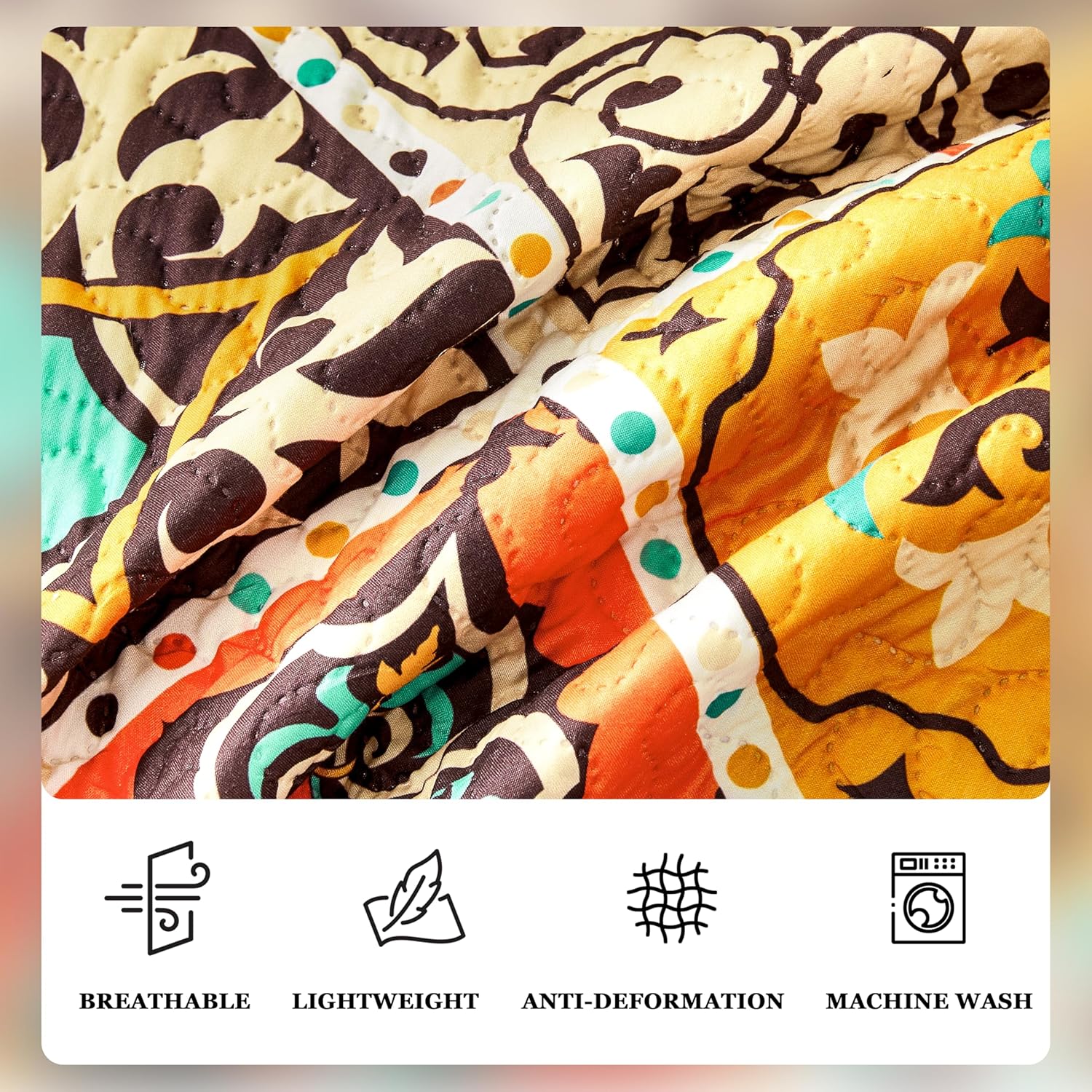 3 Piece Boho Colorful Quilt Set King Size Bohemian Reversible Bedding Set Microfiber Lightweight Bedspread Coverlet with 2 Sham Patchwork Mandala Print Bed Covers for All Season, 106''x96'' - Image 6