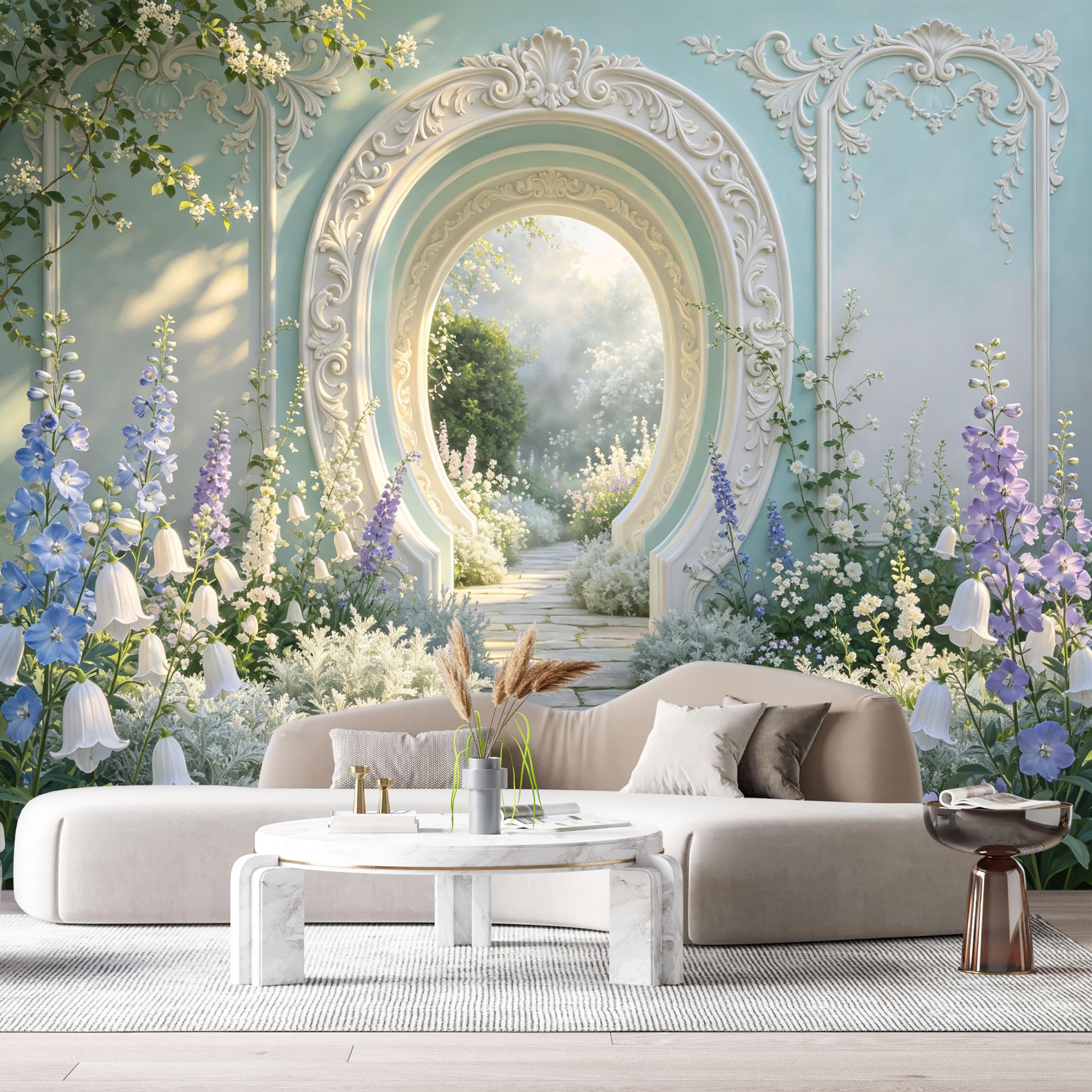 Custom Size Wall Murals Neoclassical Archway Garden Flowers 3D Trompe L'Oeil SelfAdhesiveWall Fabric Removable Wallpaper Wall Decor for Living Room Bedroom Bathroom