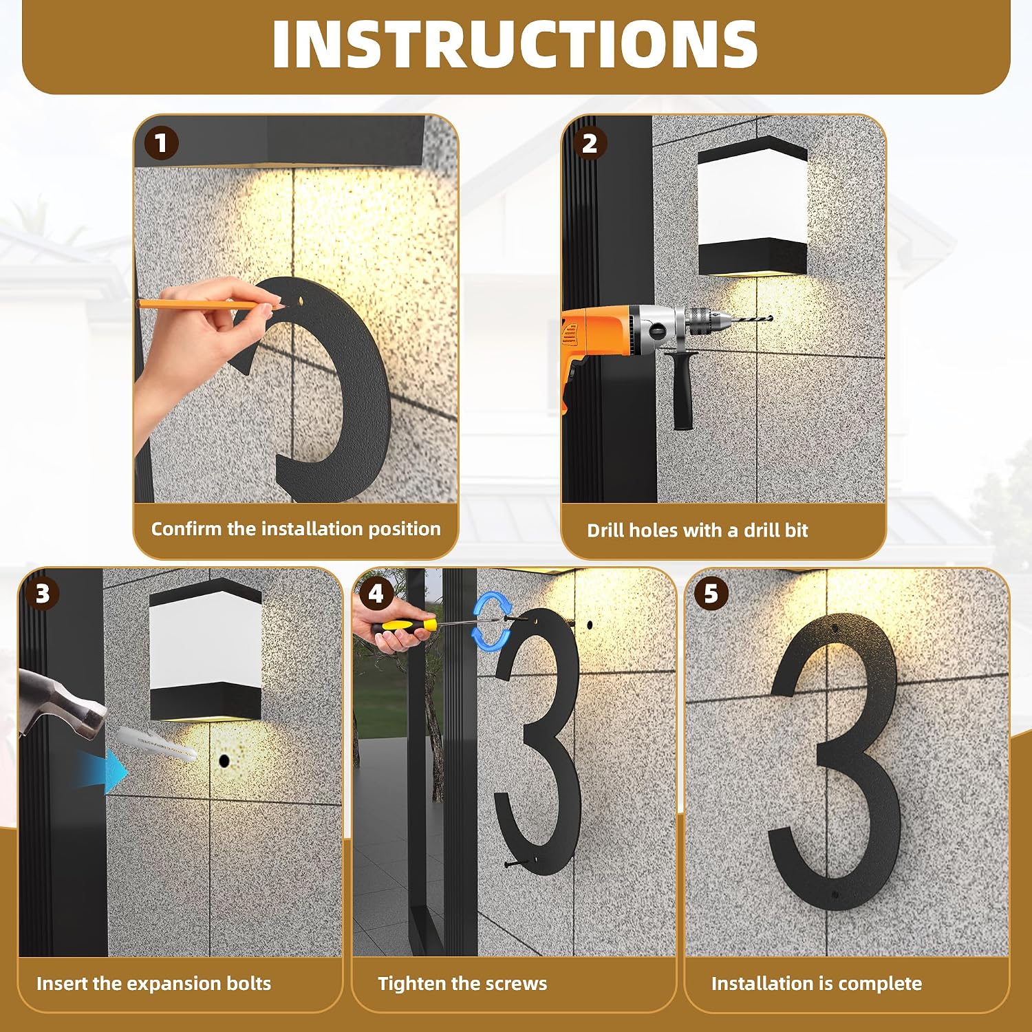 16 Inch Extra Large House Numbers For Outside, Oversized Floating Address Numbers For House With Shadow Effect, Large House Numbers Matte Black For Homes, Apartments, Hotels (Number 3)
