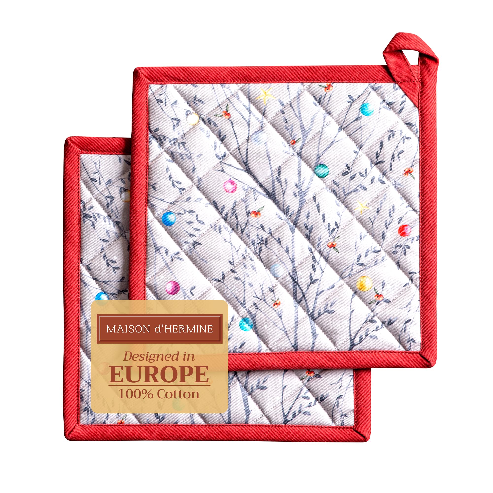 Maison d'Hermine Topflappen-Set, 100% Baumwolle (20 cm x 20 cm, 2er-Pack)