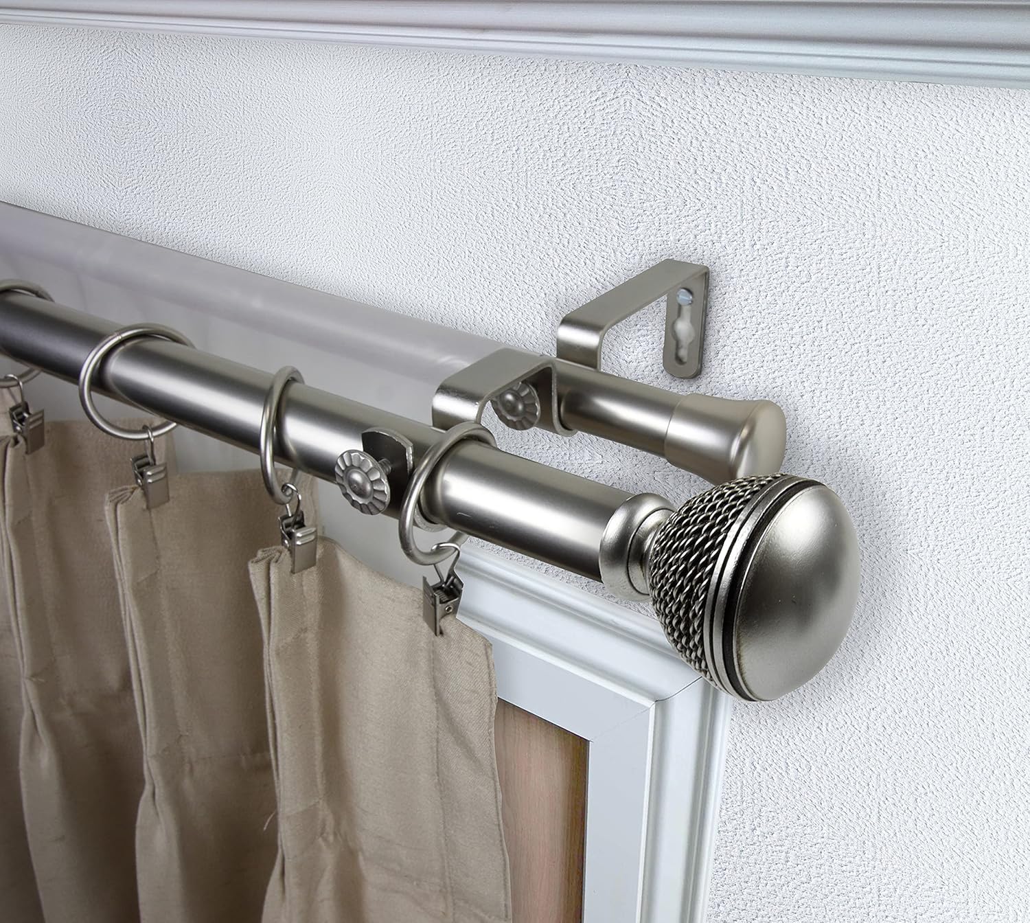 Octogone 1" Double Curtain Rod 28-48 inch - Black