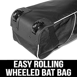 Athletico Rolling Baseball Bag - Wheeled Bat, TBall, & Softball Equipment for Youth, Kids, and Adults (Black)