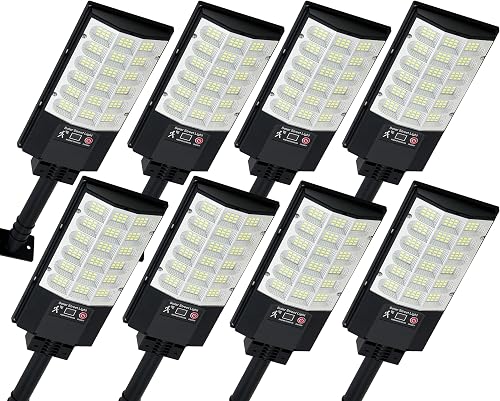 Solar Street Lights Outdoor, Waterproof Motion Sensor Solar Lights with Remote Control, 6500K Dusk to Dawn Parking Lot Flood Light for Outside Garage Yard, 8 Pack