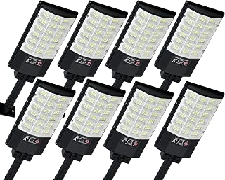 Solar Street Lights Outdoor, Waterproof Motion Sensor Solar Lights with Remote Control, 6500K Dusk to Dawn Parking Lot Flood Light for Outside Garage Yard, 8 Pack