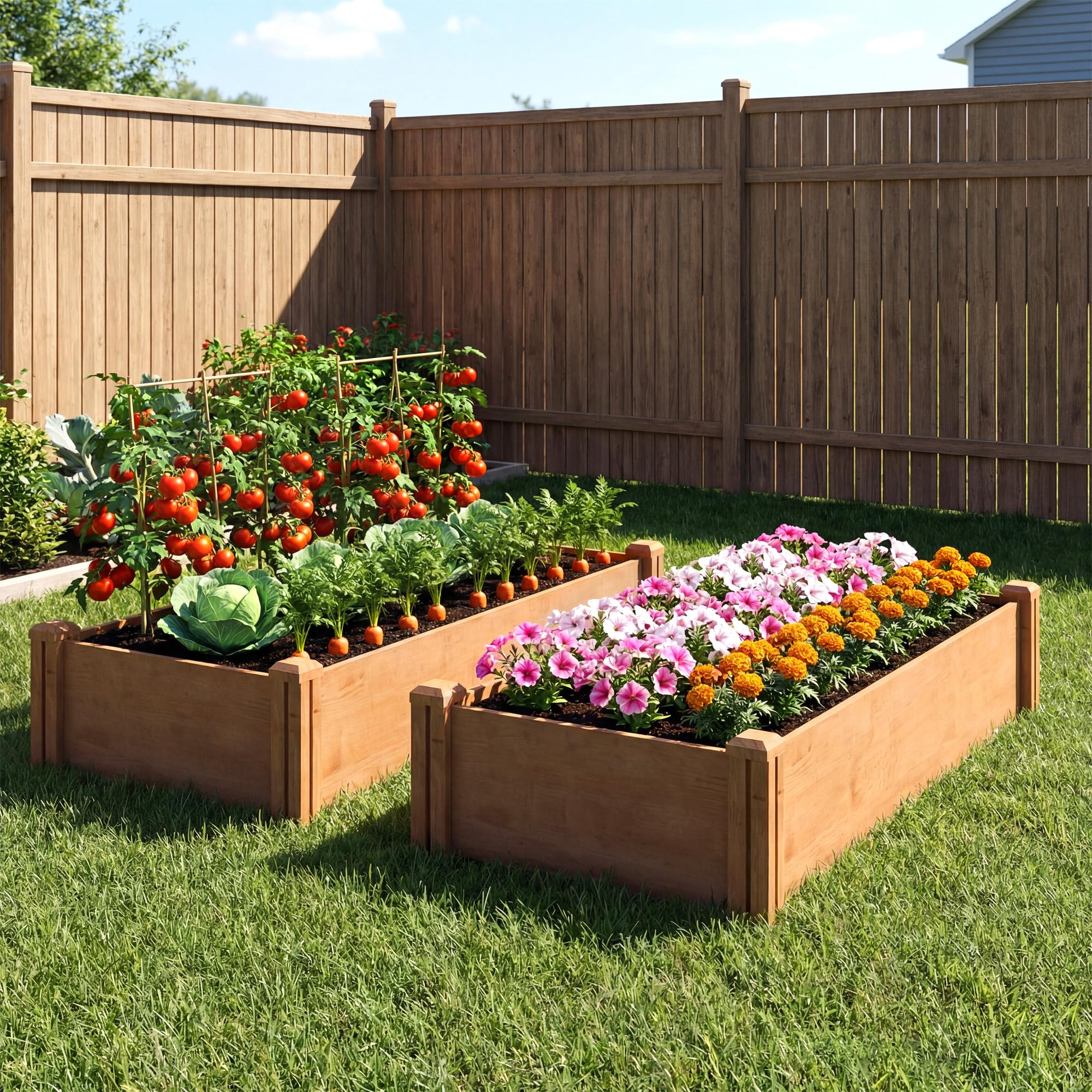 Outsunny Carré Potager en Bois 234x109x25 cm Lit de Jardin Surélevé 4 Zones de Culture Jardinière Extérieure à Fond Ouvert Montage sans Outil pour Légumes et Fleurs Marron Clair