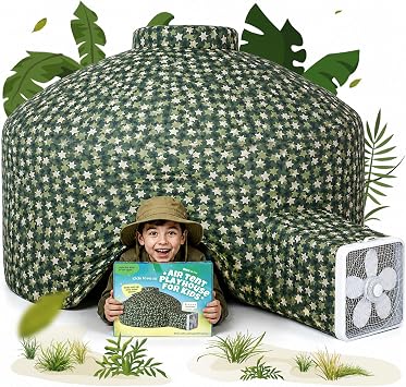 Air Tent for Kids, Toddler Tents Indoor 77 x 50 in - Forest Fort | Inflates in 30 Sec, Breathable Fabric, Spacious Interior, Folds into Bag, Imaginative Kids Forts Indoor, Box Fan Not Included