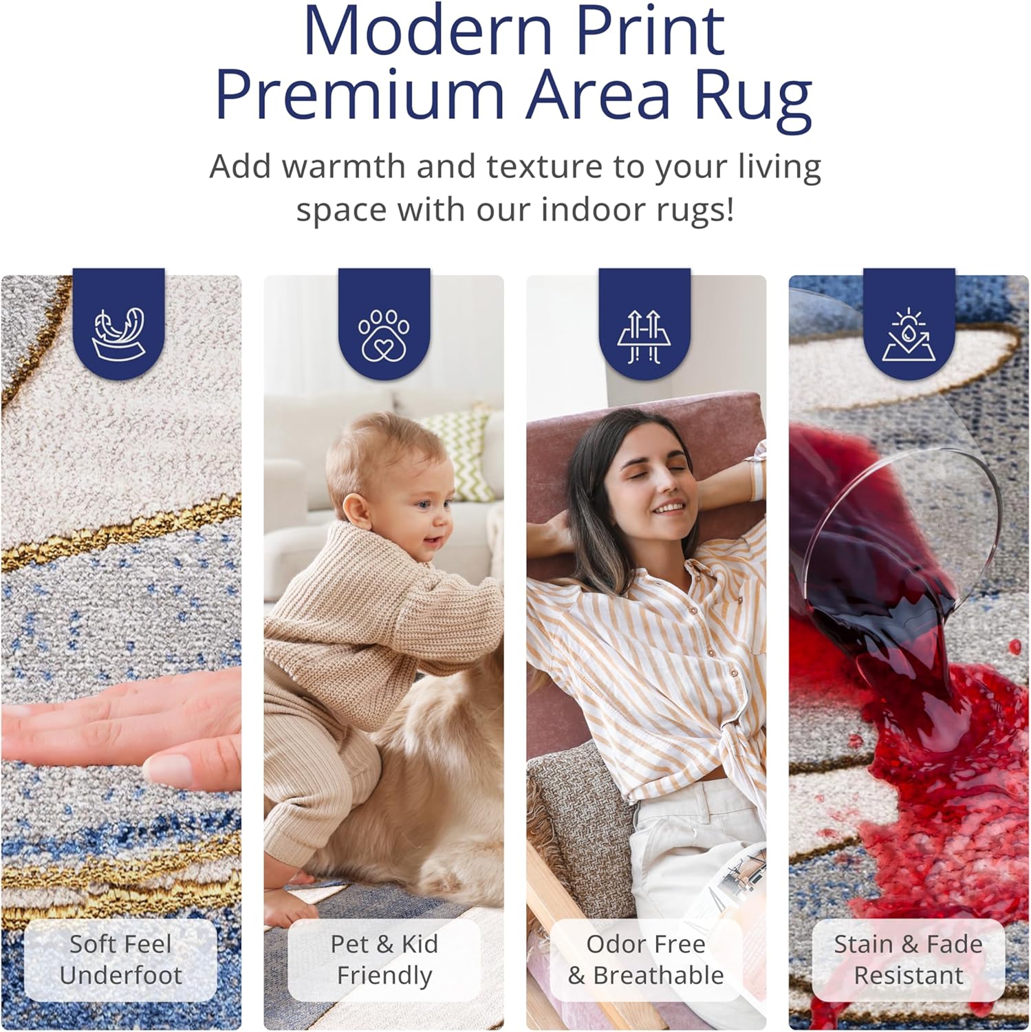 Abani Unique Blue & Grey Modern Circles Design Washable Area Rug - Contemporary Asymmetric Print 4’ x 6’ Living Room Rug Rugs - Image 6