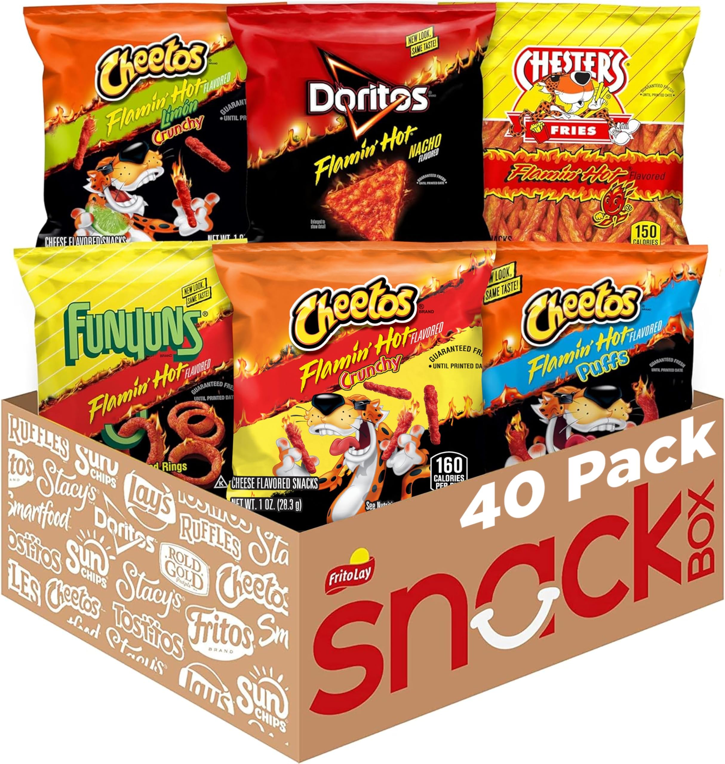 Frito-Lay Flamin' Hot Mix, Variety Pack, 3.34 Pounds, (Pack of 40), Packaging May Vary