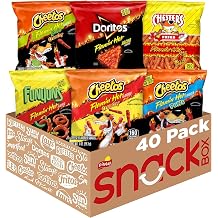 Frito Lay Flamin' Hot Mix, 6 Flavor Single Serve Cheetos, Doritos, Chester's, Funyuns Variety Pack, 40 Pack
