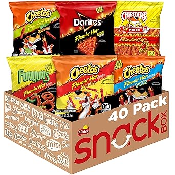 Frito Lay Flamin Hot Mix, 6 Flavor Single Serve Cheetos, Doritos, Chesters & Funyuns Variety Pack, 40 Count
