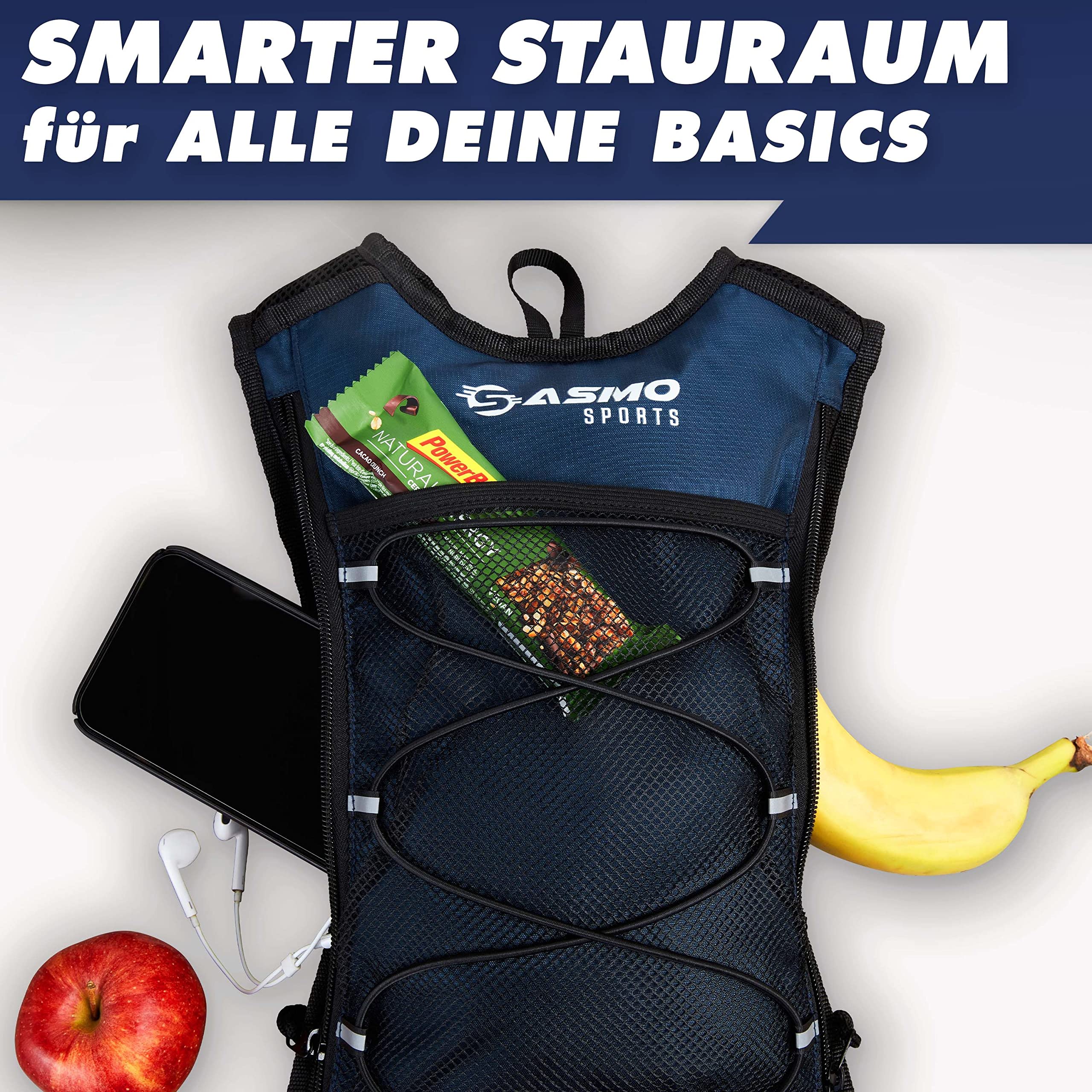 SASMO Sports Ultralekki plecak do biegania o pojemności 6 l (300 g) – plecak do biegania w terenie, z izolowaną kieszenią na butelkę wody i osłoną przeciwdeszczową, dla mężczyzn i kobiet, niebieski