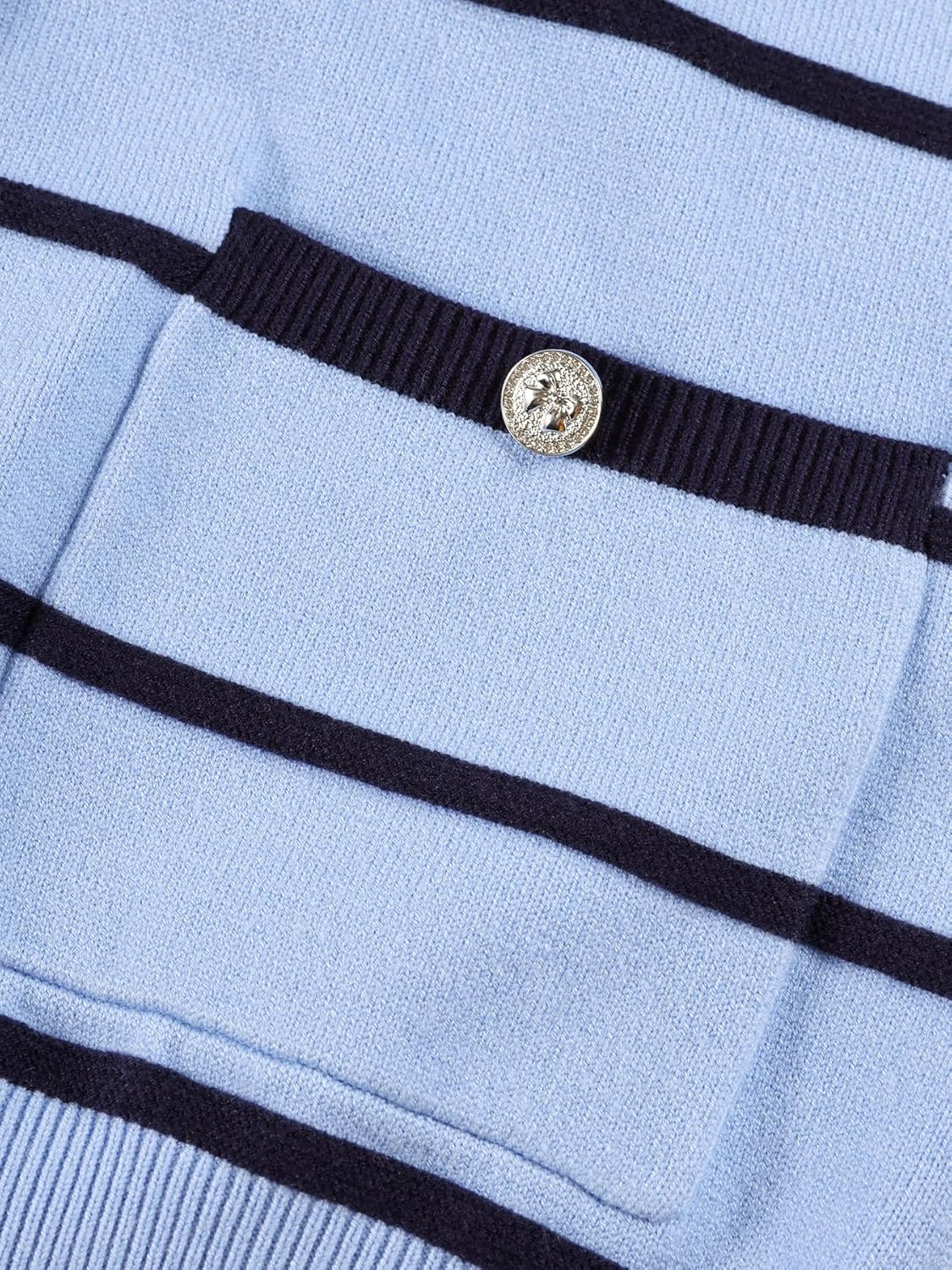 Girls Striped Cardigan Sweater Light Blue with Navy Stripes Button-Down V-Neck Knit Cardigan for Girls 6-16Y