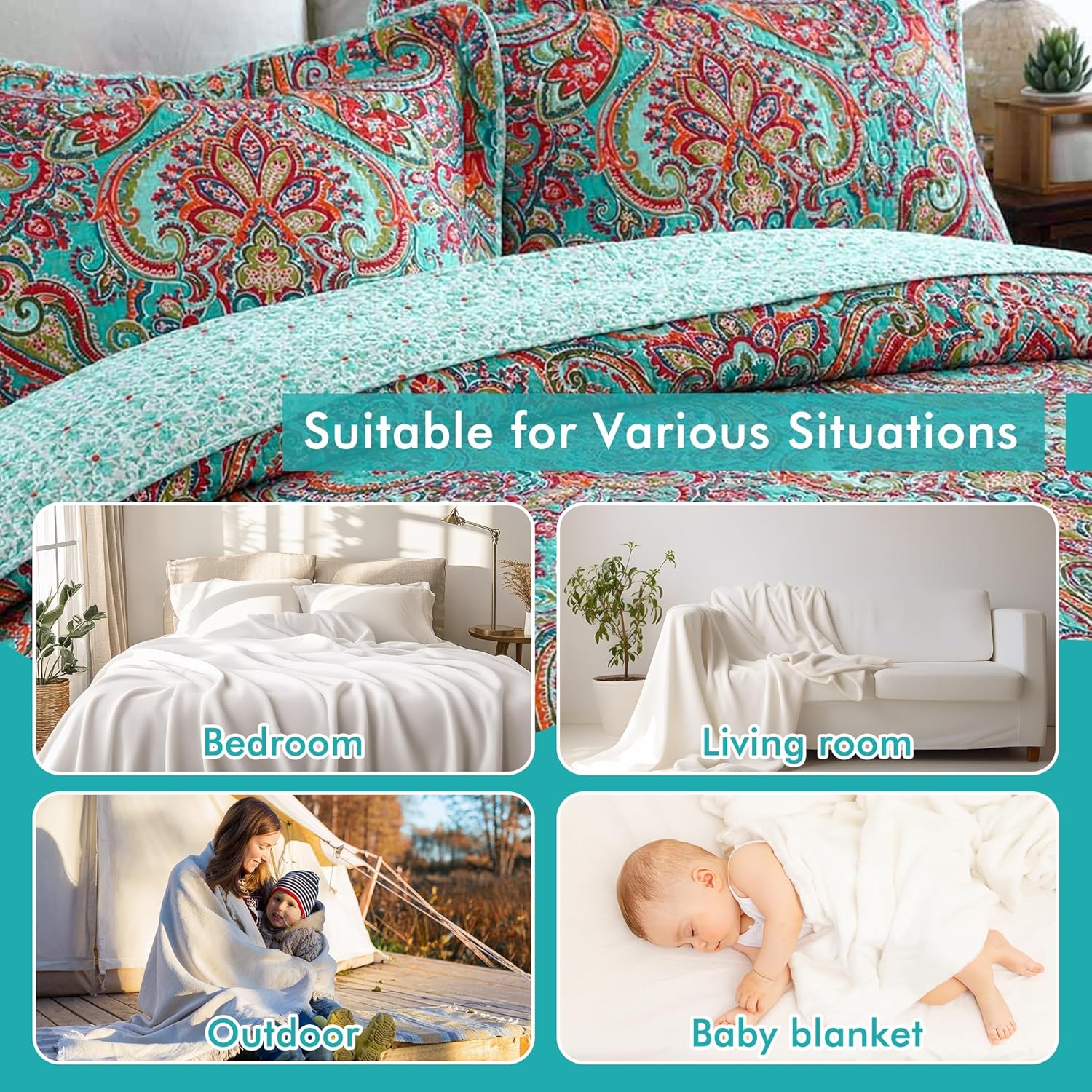 Queen Size Quilt Set, Crown Orange Queen Quilt 3 Pieces, Lightweight Cotton Bedspread, Soft Bedding Set for All Season, Reversible Coverlet Bedding Set, Queen Size 90"x98" - Image 5