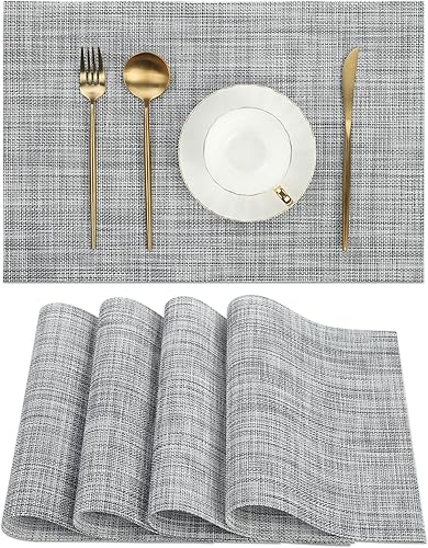 Miniatura 46 de SHACOS - Juego de 4 manteles individuales para mesa de comedor, de vinilo tejido reversible, manteles individuales fáciles de limpiar, Gris