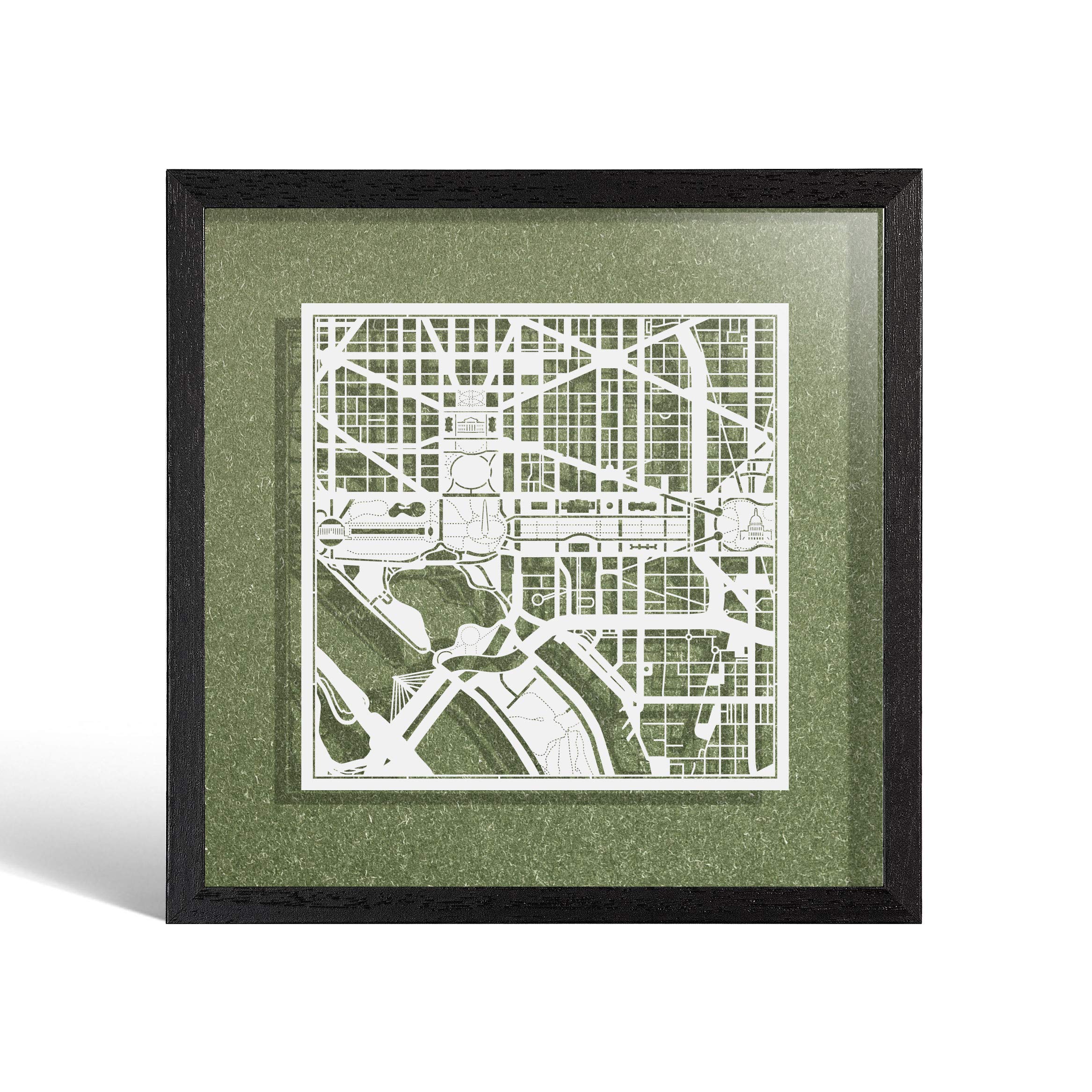 O3 DESIGN STUDIO Washington D.C. Paper Cut Map framed, White map, Black frame, 9x9 inches, Gift Boxed, 4 background color, self-changing, Paper Art โ image 1