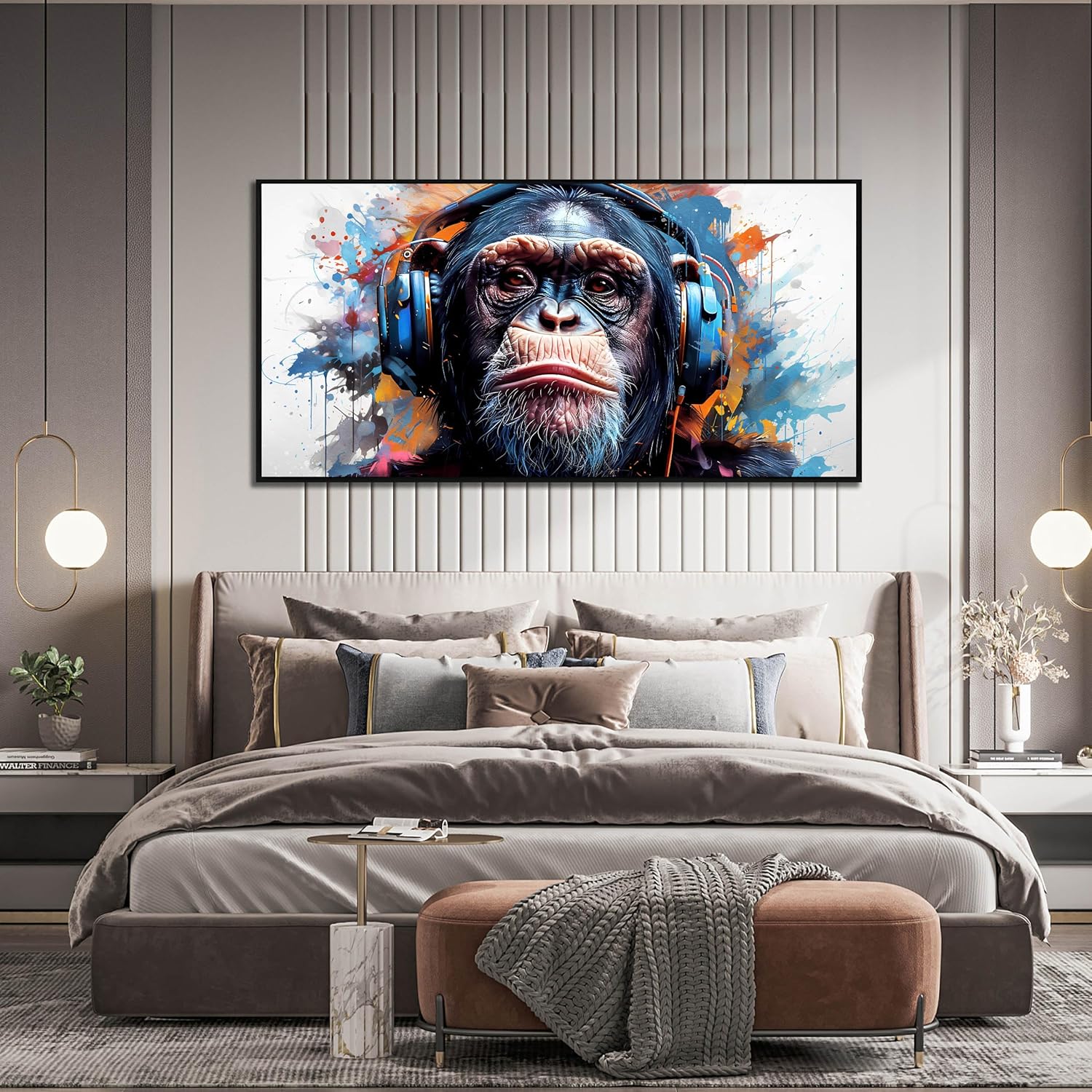 ZHAOSHOP Monkey Art Wall Decor for Living Room - Graffiti Poster Wall Decor for Office - Black Framed Wall Art Ready to Hang Size 29 x 59