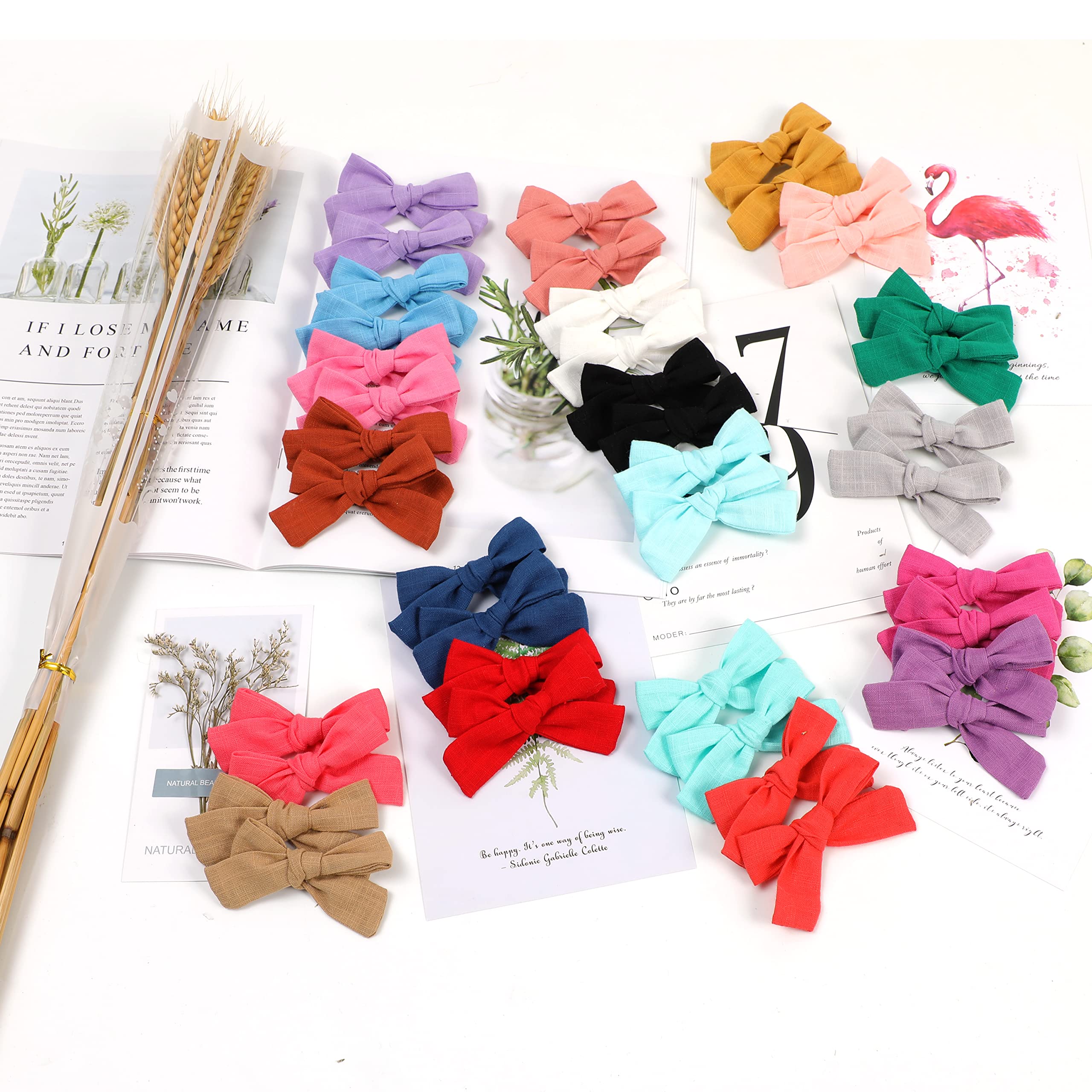 40 fiocchi per capelli in lino e accessori – clip per treccine, fiocchi in tessuto neutro per bambine