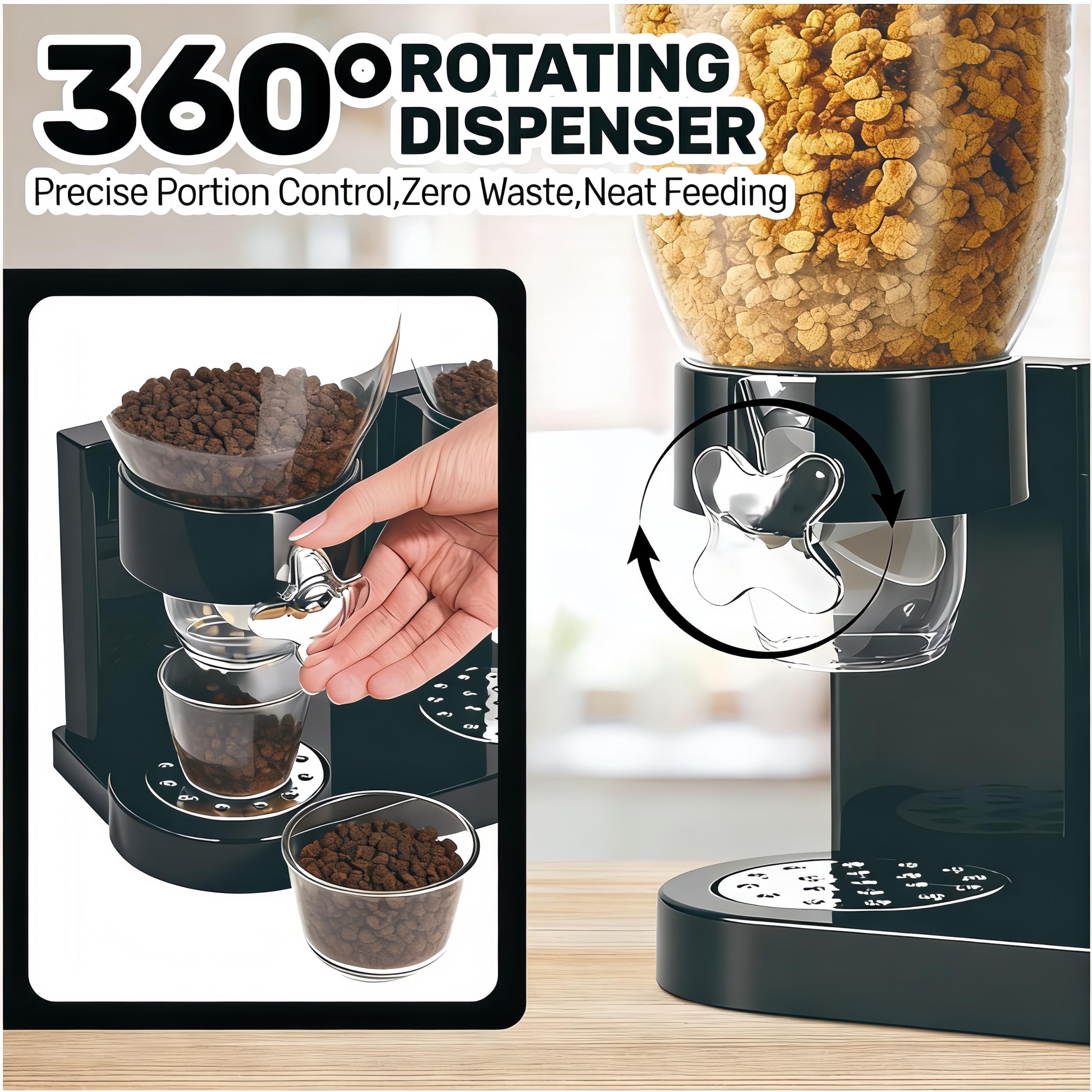 Doppio dispenser per cereali, contenitore per alimenti secchi da 2 tazze, dispenser ermetico per farina d'avena, snack, caramelle, noci, cibo per animali domestici, dispenser di cereali da banco con
