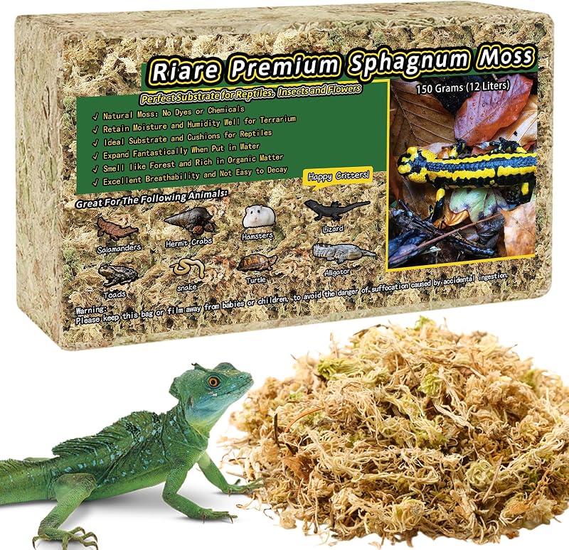 Musgo de Sphagnum Natural Riare para Terrários de Répteis e Anfíbios 170 g