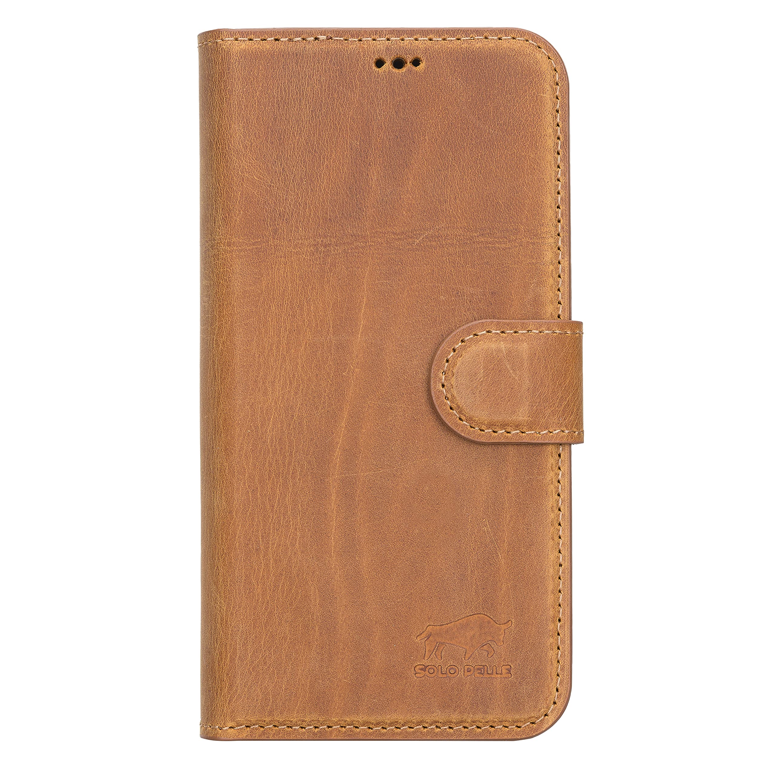Solo Pelle Lederhülle kompatibel für iPhone 13 Pro in 6.1 Zoll abnehmbare Hülle (2in1) inkl. Kartenfächer für das original Apple iPhone 13 Pro (Vollleder Camel Braun)