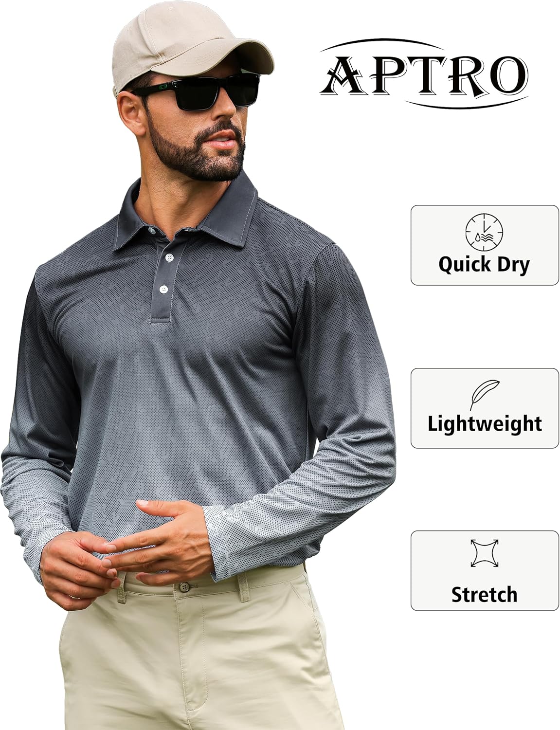 APTRO Long Sleeve Polo Shirts for Men Performance Golf Shirt Dry Fit Moisture Wicking Fashion Print T-Shirt - Image 6