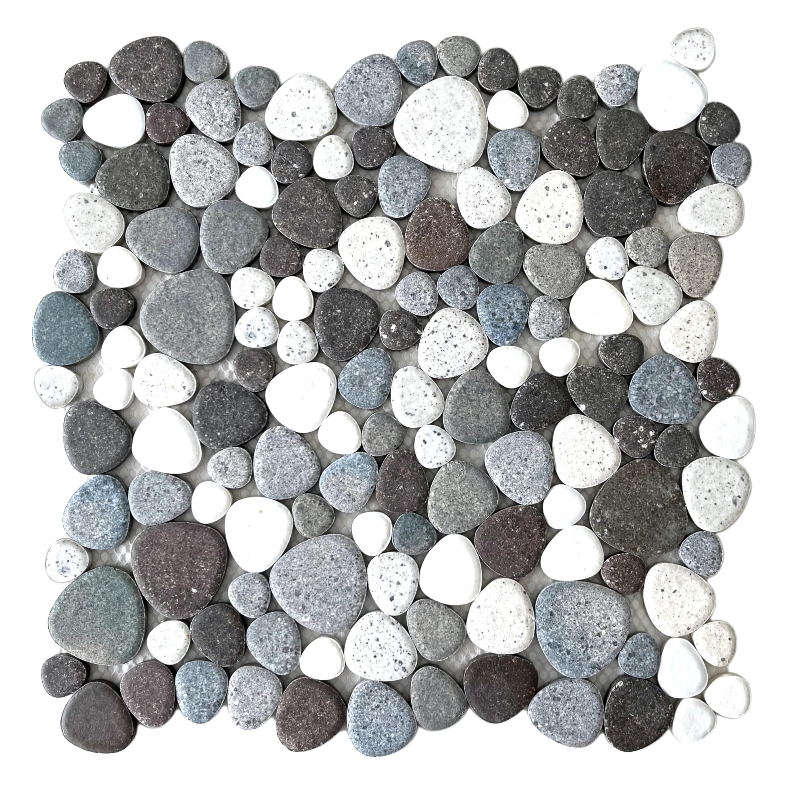 Sliced Pebble Stone Tiles Grey White Mosaic Tile for Shower Floor Anti-Slip [5 Sheets]
