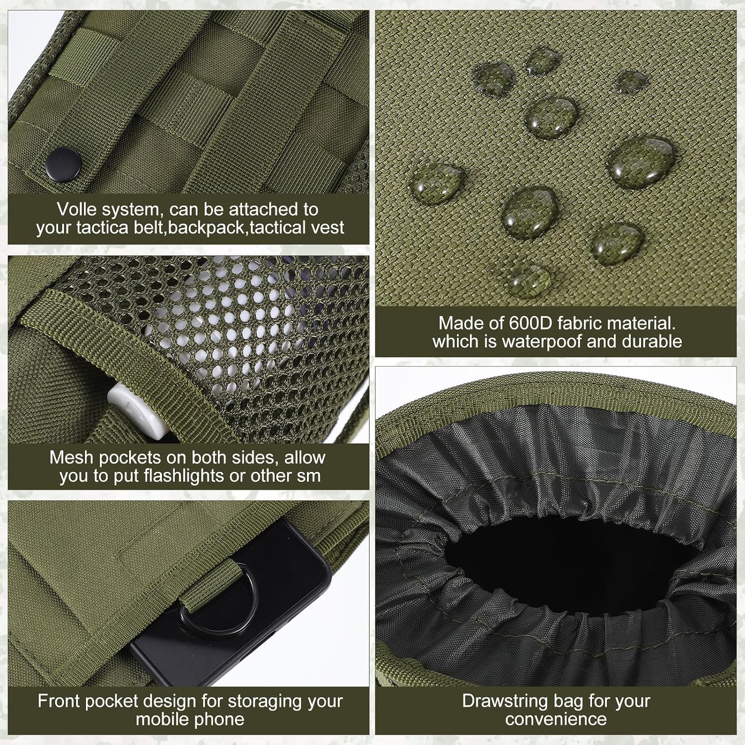 4 Pcs Dump Pouch Set with Drawstring Closure 600D Nylon Fabric Dump Pouch for Belt Outdoor Camping Hunting Hiking Travel