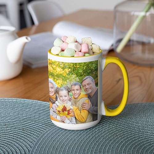 Miniatura 3 de Taza de café con foto personalizada, 15 onzas, amarillo, con imagen envolvente, texto, taza de cerámica personalizada con imagen, taza personalizada