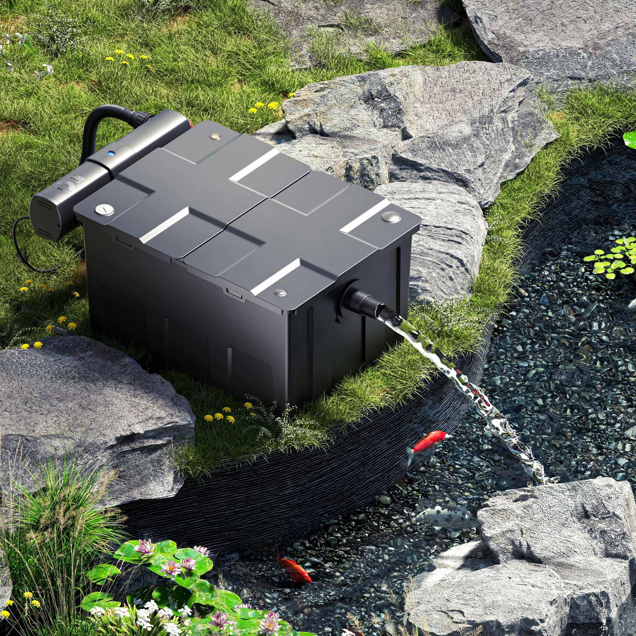 Wiltec Komplettset: CBF-550 Teichfilter bis 60000 L Teichfilteranlage als Durchlauffilter, CUV-236 Teichklärer UVC Klärer mit 36 Watt UV-C Leistung