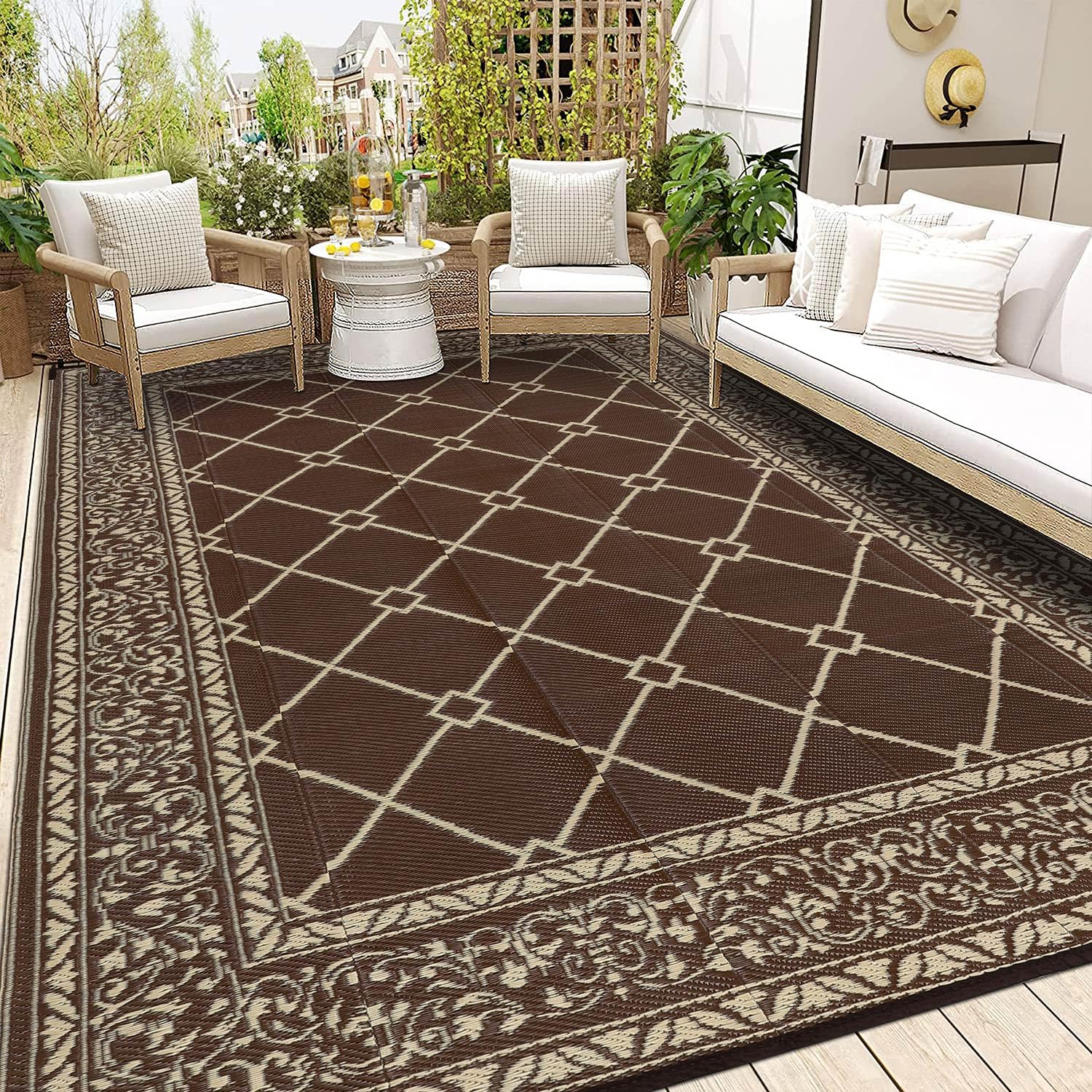 SHACOS Outdoor Rug for Patios Waterproof 240x300 cm Reversible Garden Rug Patio Rugs UV Resistant Foldable Outdoor Carpet Mat Plastic Straw Rugs for Balcony Decking Camping Beach, Grey — view 57
