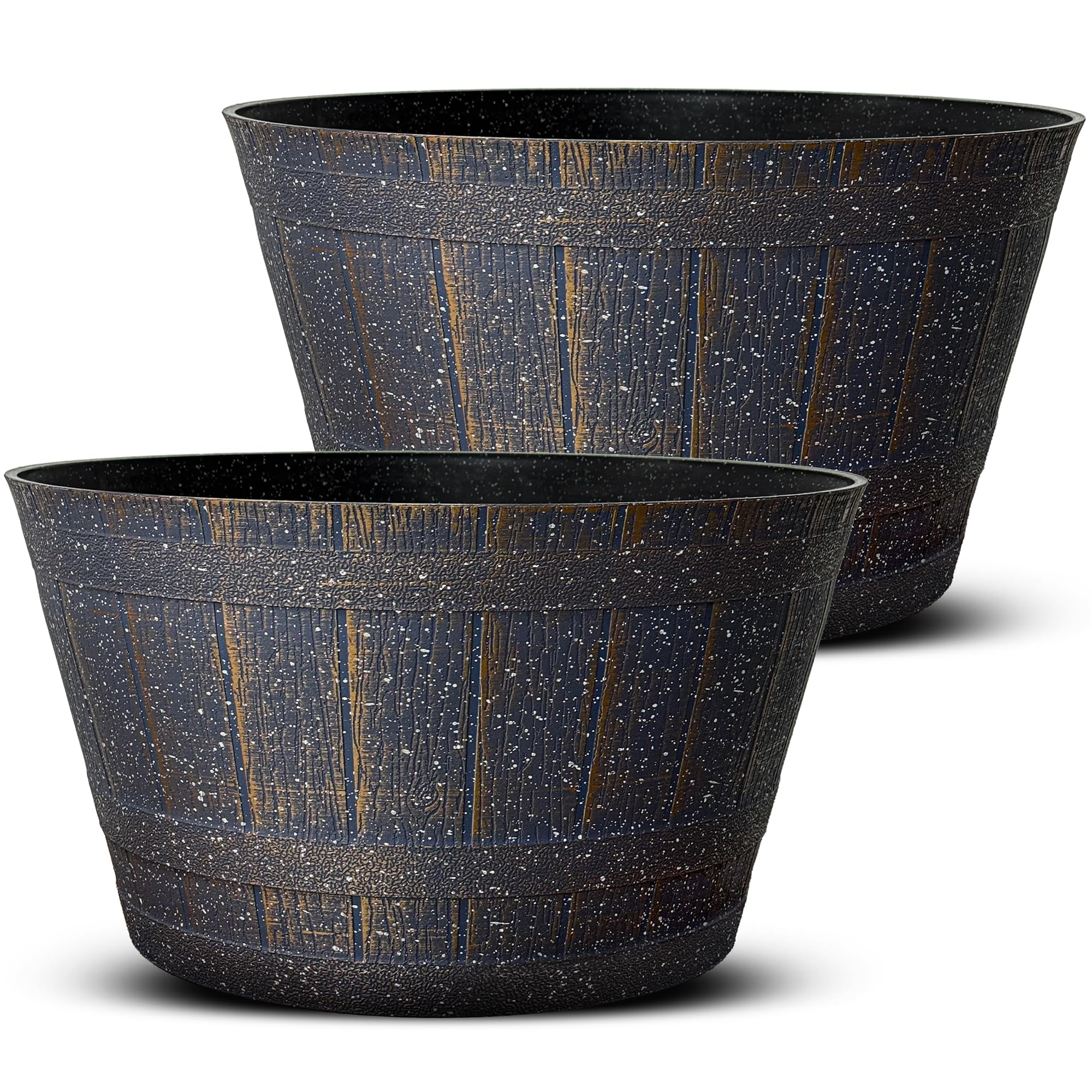 SG Traders Large Half Barrel Cask Planter, Indoor Plant Pot with Drainage Holes, Flower Pots Outdoor Garden Planters, 52 x 31cm - Pack of 2