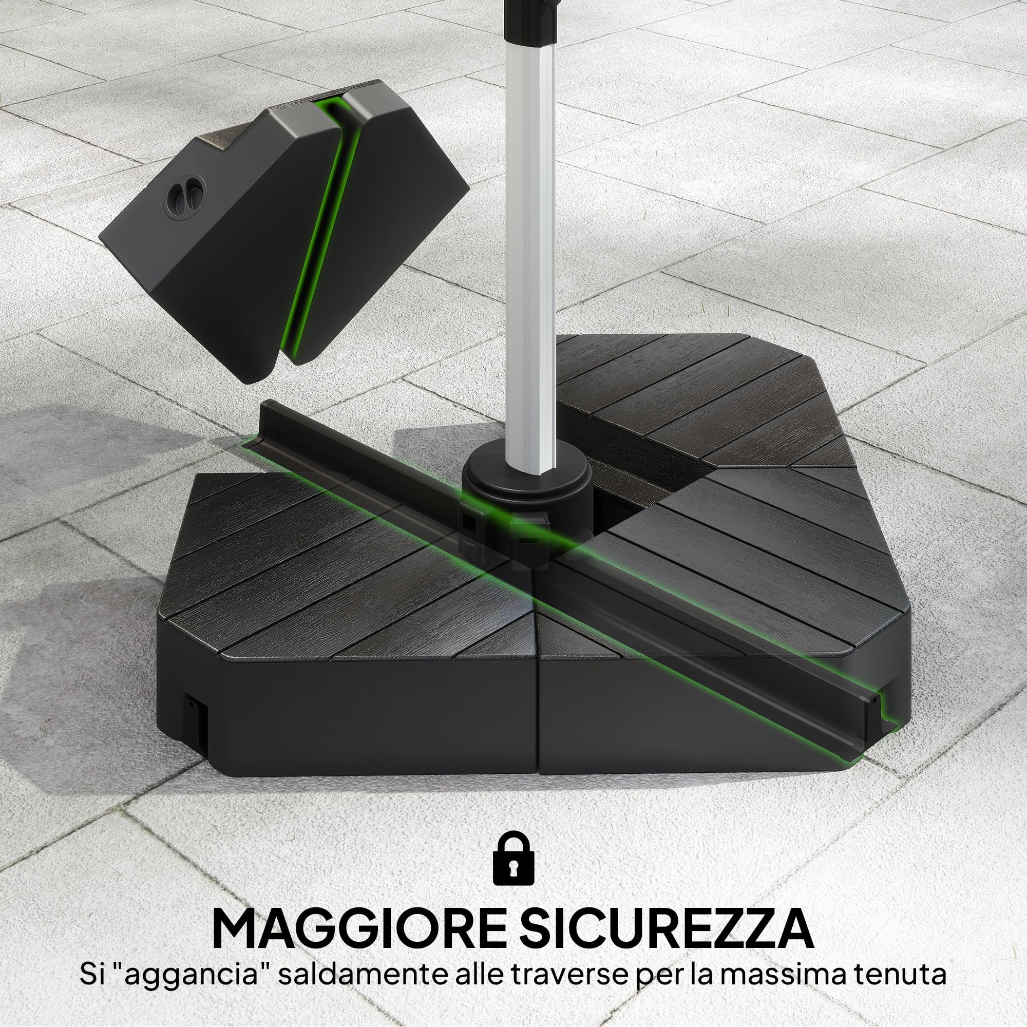 Outsunny Set di 4 Pesi per Supporti per Ombrellone a Braccio HDPE Nero