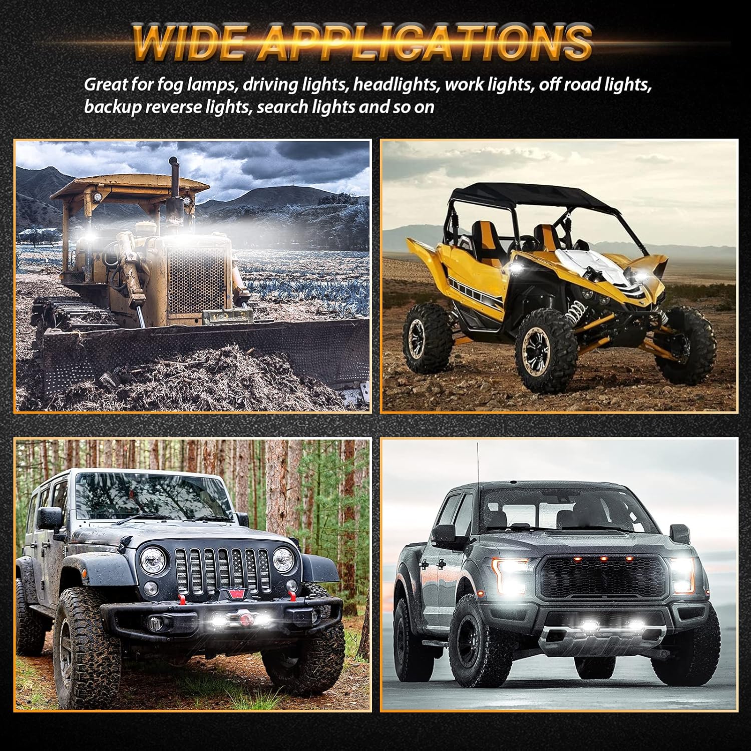 Auxbeam 4 Inch LED Light Pods 60W Broad Flood White LED Offroad Driving Light Fog Light 12D Corrugated Lens Led Lamp with Off Road Wiring Harness for Wrangler Truck Pickup SUV ATV UTV (2 Pcs) : Automotive