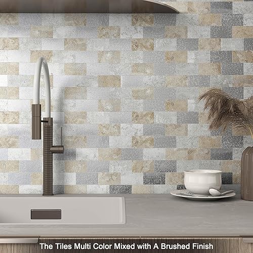 Miniatura 3 de BeNice Azulejos autoadhesivos de pared para salpicadero de cocina, azulejos adhesivos para pared de cocina, paneles de baño impermeables (gris beige