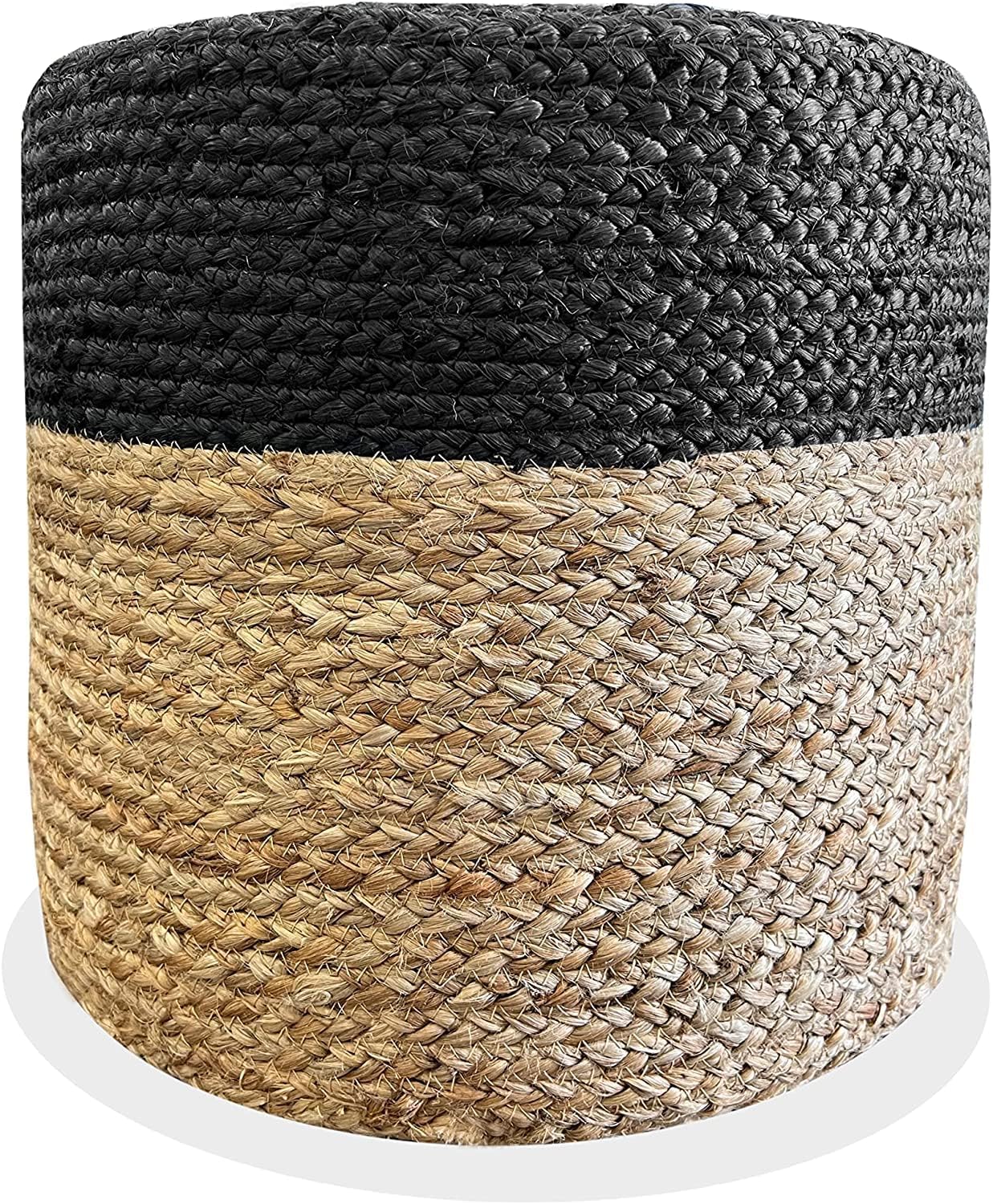 Jute Pouf Ottoman | Footrest Pouf | Hand Braided - Round Boho Pouffe - for Living Room, Bedroom, Nursery (16"x16"x16") Black Black 16"x16"x16"
