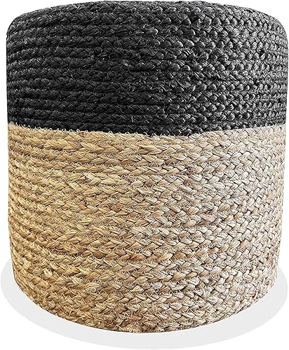 Puf otomano de yute, puf reposapiés, trenzado a mano, redondo, bohemio, para sala de estar, dormitorio, guardería (16 x 16 x 16 pulgadas), color