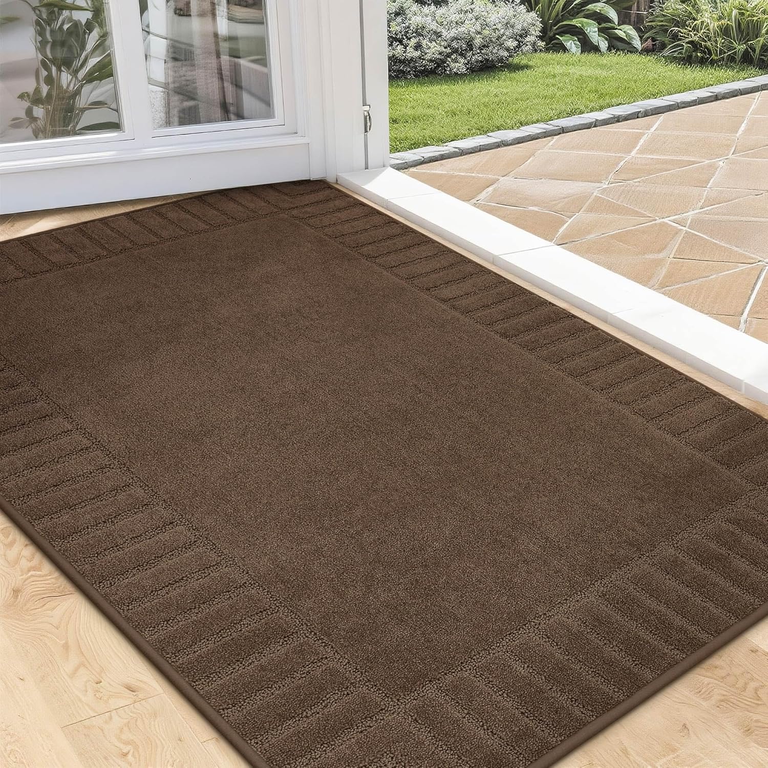 BEQHAUSE Door-Mat Non-Slip Front Doormat Low-Profile Entrance Mats for Front Door Entry Resist Dirt Washable Doormat Absorbent Entryway Door Mat,Brown,32"x48"