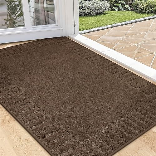 Miniatura 1 de BEQHAUSE Door-Mat - Tapete antideslizante para puerta principal, de perfil bajo, resistente a la suciedad, lavable, absorbente, color marrón, 32 x