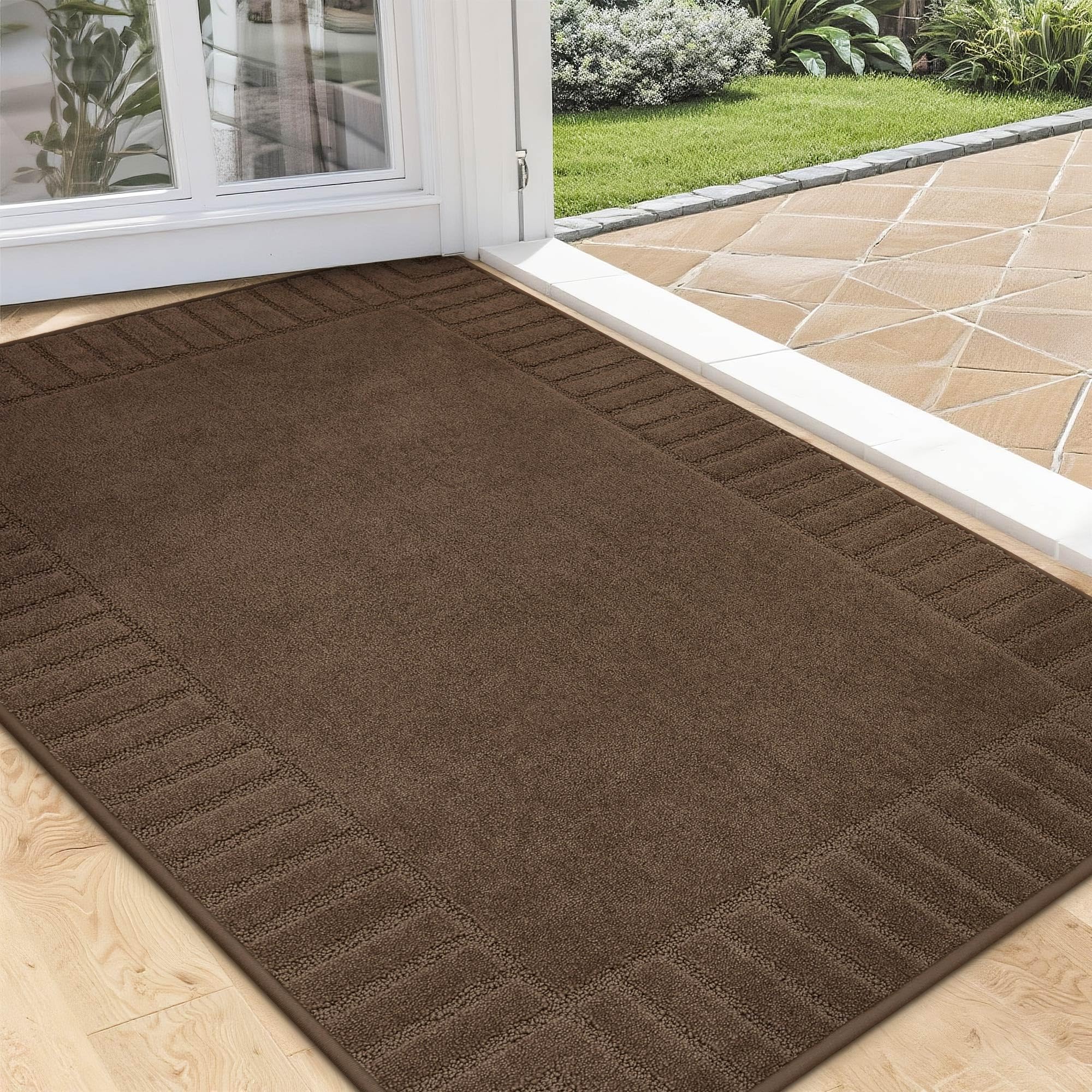 BEQHAUSE Door-Mat Non-Slip Front Doormat Low-Profile Entrance Mats for Front Door Entry Resist Dirt Washable Doormat Absorbent Entryway Door Mat,Brown