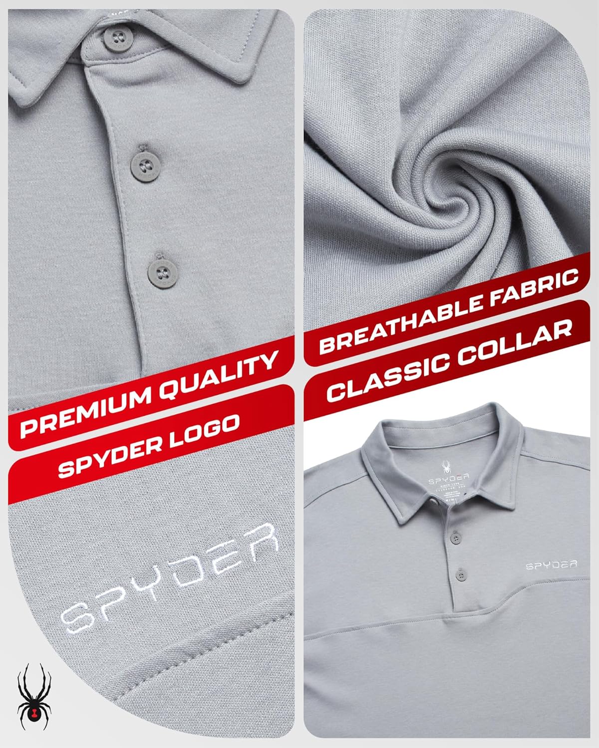 Spyder Mens Polo Shirts - Breathable Casual Cotton Short Sleeve Polo Shirt - Lightweight Collared Golf Shirts for Men