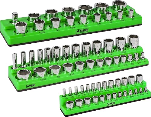 ARES 60037 3-Pc 1/4,3/8,1/2-In Red/Green SAE Magnetic Socket Organizer
