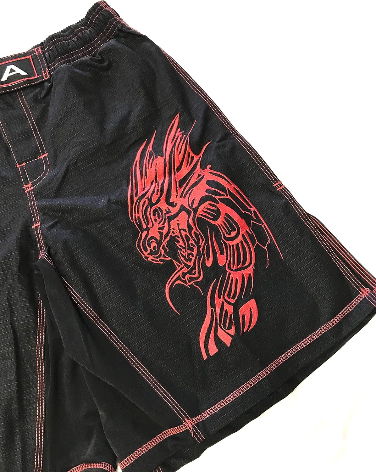 MMA Board Shorts in Rip Stop Cotton with Red Embroidery Hoogeveen