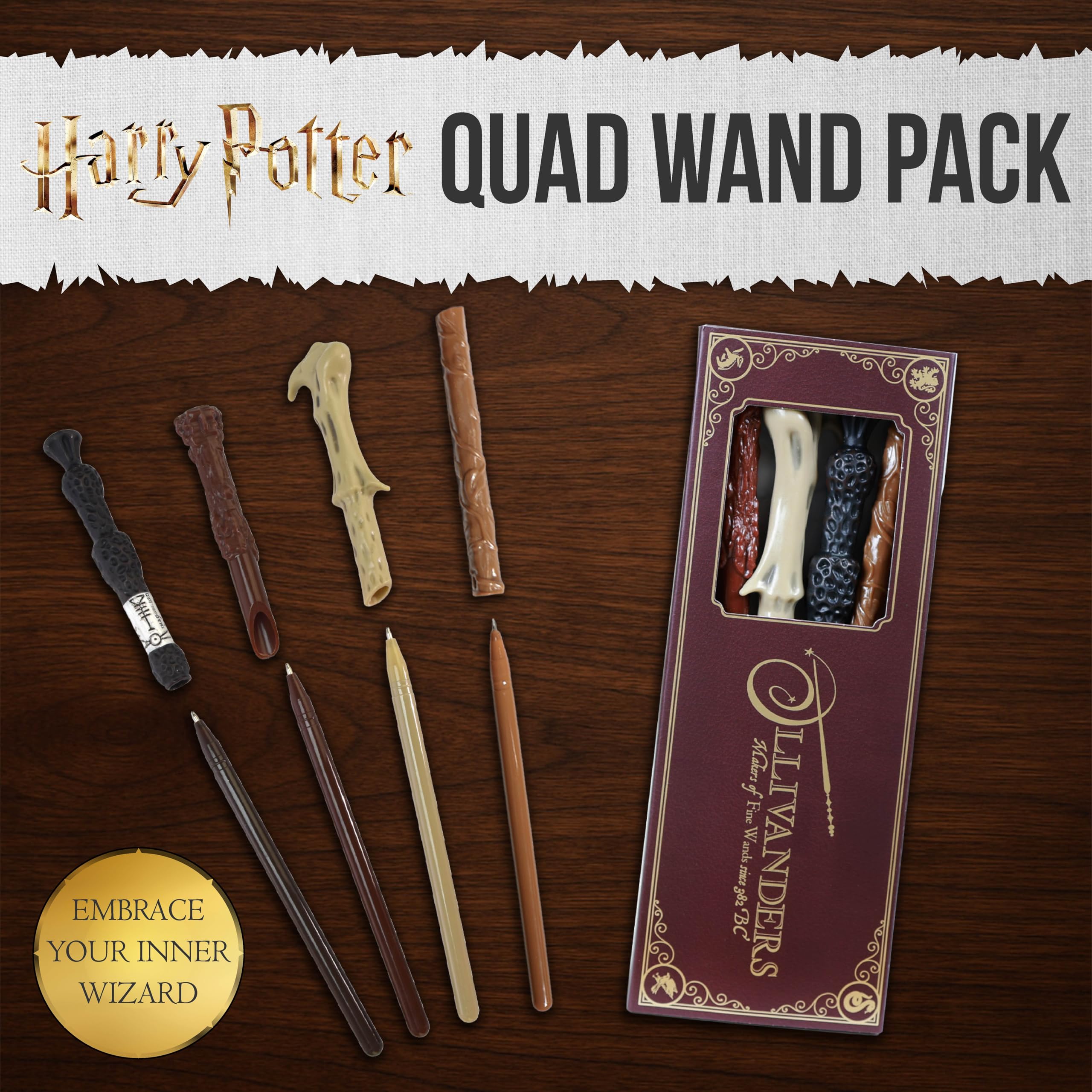 Harry Potter Wand Pen Set of 4 - Harry, Hermione, Dumbledore, Voldemort Quad Wand Pack - Licensed Merchandise -Stationery Gifts - Image 2