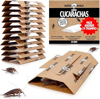 Super Ninja Trampas para Cucarachas – Pack de 24 Unidades, Trampa Adhesiva con atrayente Natural, Mata cucarachas sin tóxicos, Ideal para casa, Cocina, Garaje y despensa, duración hasta 3 Meses