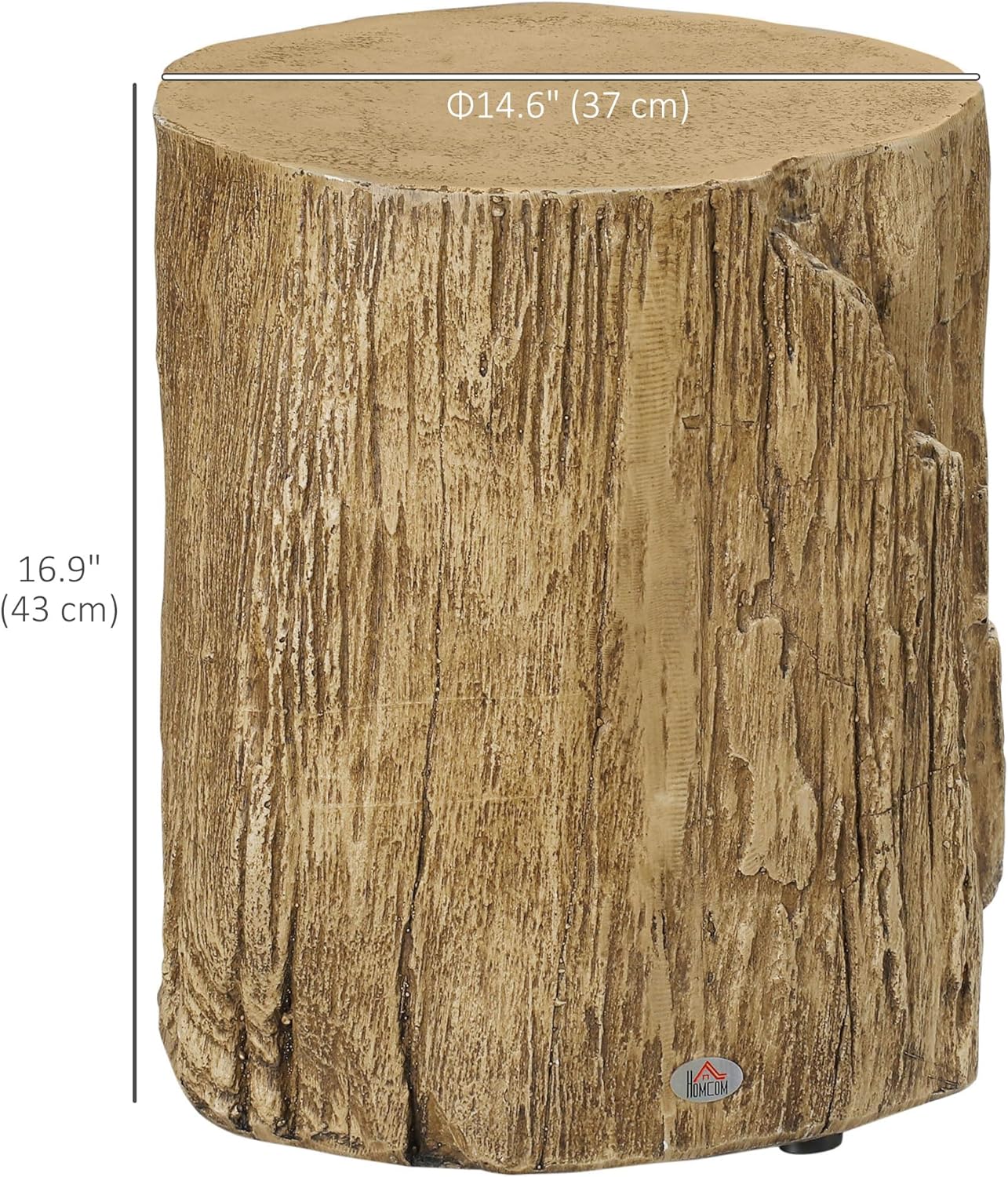 HOMCOM Concrete Finish Side Table, Lightweight Accent Table, 17" Patio Tree Stump End Table with 4 Adjustable Feet for Indoor, Outdoor, Natural Brown