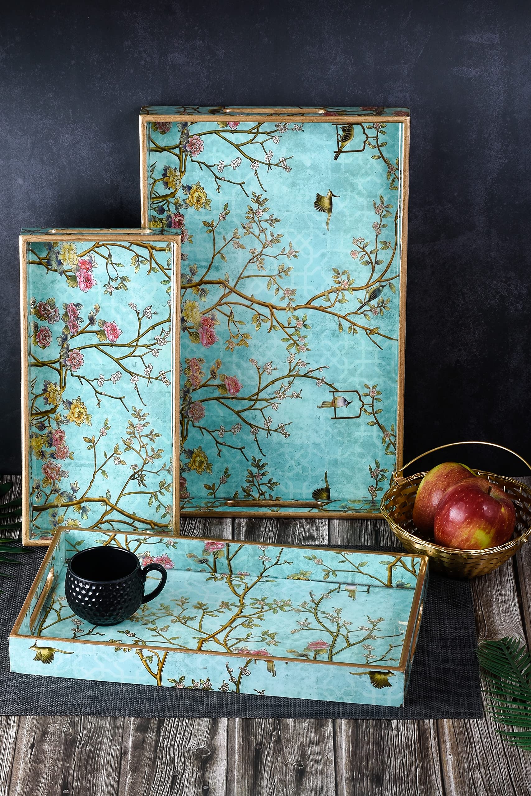 YouCurate Set of 3 Wooden Trays | Premium Wooden Trays for Kitchen and Dining | Epoxy Resin Trays | Handicraft Product and Gift Item (Floral Blue) (B0BX94XQR6) Amazon Price History, Amazon Price Tracker