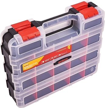 Amtech S6463 Double-Sided Storage Organiser Screw, Assortment Box for Hardware, 34 Adjustable Compartments, Durable Plastic Construction, 32 x 26 x 8cm