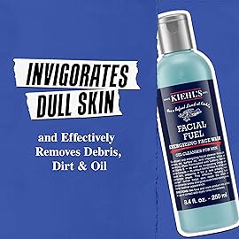 Kiehl\'s Facial Fuel Face Wash, Refreshing + Invigorating Men\'s Gel Cleanser, with Caffeine, Vitamin E and Menthol, Non-Drying Formula Moisturizes Skin, Great for Clogged Pores - 16.9 fl oz